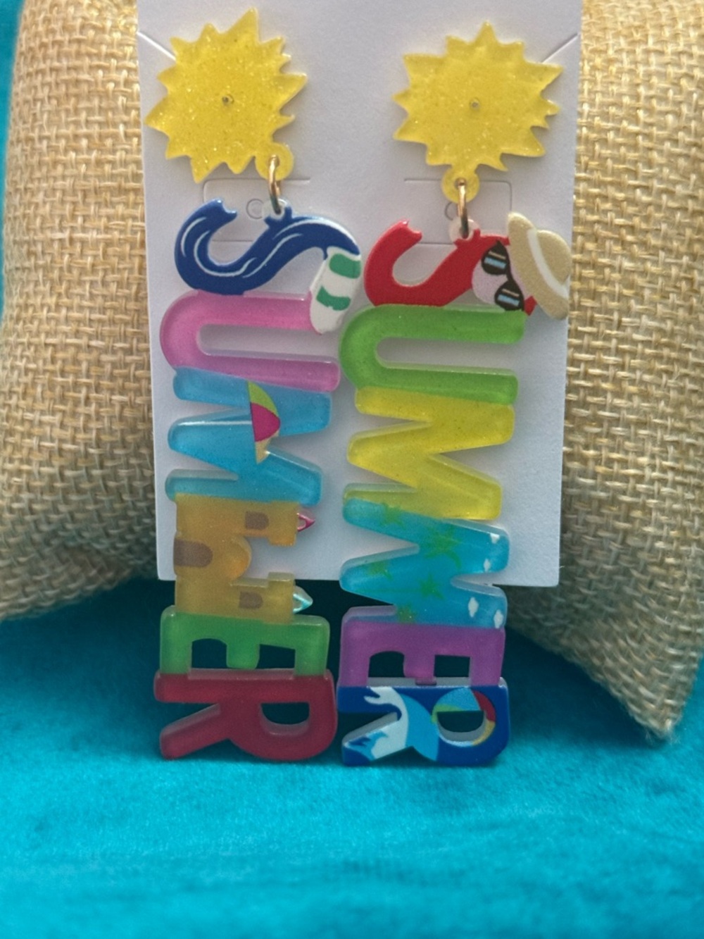 Summer Vibes 'SUMMER' Colorblock Multicolor Dangle Earrings